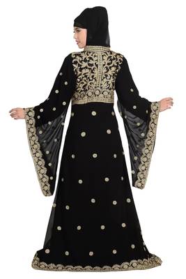 Black georgette islamic kaftan with zari and stone work 3