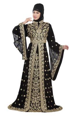 Black georgette islamic kaftan with zari and stone work 4