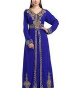 Royal Blue georgette islamic kaftan with zari and stone work