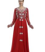 Red georgette islamic kaftan with zari and stone work