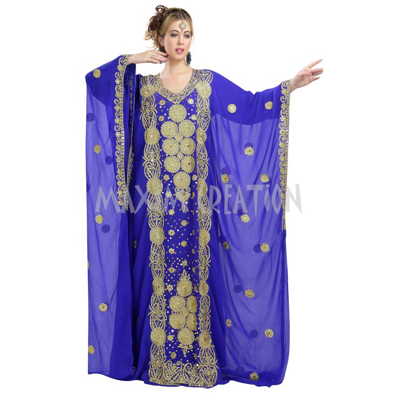 Royal Blue georgette islamic kaftan with zari and stone work