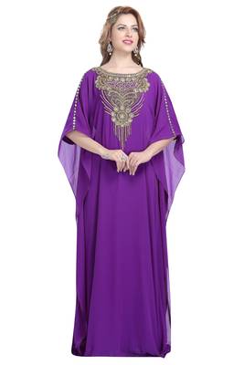 Purple georgette islamic kaftan with zari and stone work 1