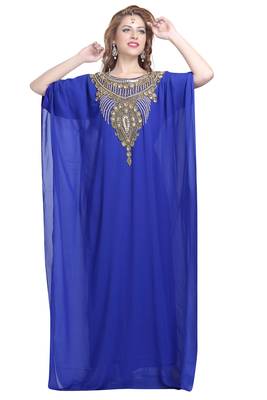 Royal Blue georgette islamic kaftan with zari and stone work 1