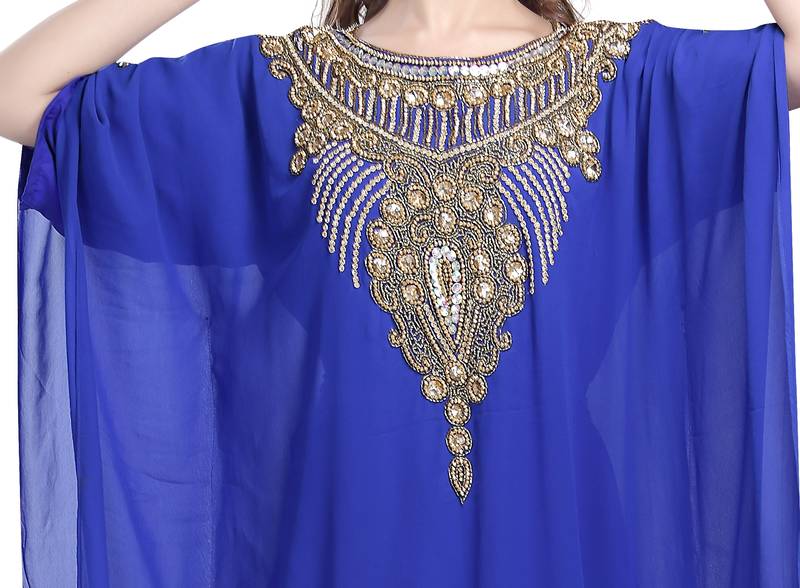 Royal Blue georgette islamic kaftan with zari and stone work