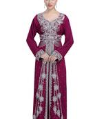 Wine georgette islamic kaftan with zari and stone work