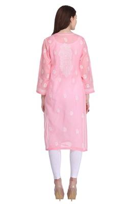 Peach Embroidered Cotton Chikankari Kurti 2