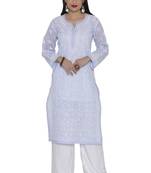 Mauve Embroidered Cotton Chikankari Kurti