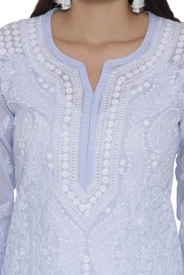 Mauve Embroidered Cotton Chikankari Kurti 4