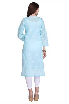 Blue Embroidered Cotton Chikankari Kurti 2