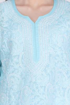 Blue Embroidered Cotton Chikankari Kurti 4