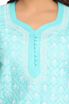 Sea Green Embroidered Cotton Chikankari Kurti 5