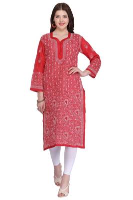 Maroon Embroidered Cotton Chikankari Kurti 1