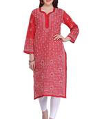 Maroon Embroidered Cotton Chikankari Kurti