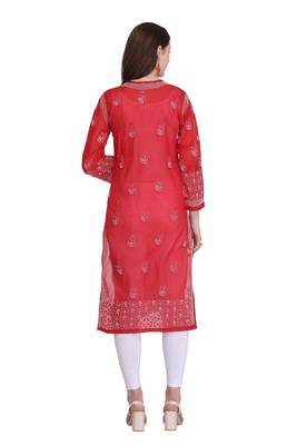 Maroon Embroidered Cotton Chikankari Kurti 2