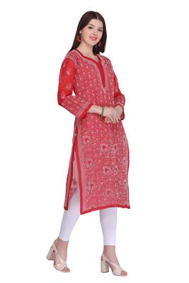 Maroon Embroidered Cotton Chikankari Kurti 3