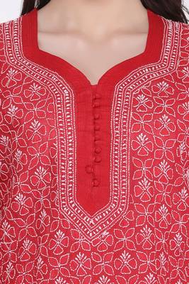 Maroon Embroidered Cotton Chikankari Kurti 4