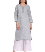 Cream Embroidered Cotton Chikankari Kurti