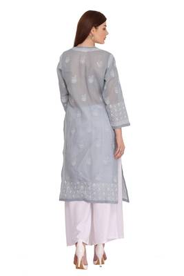 Cream Embroidered Cotton Chikankari Kurti 2