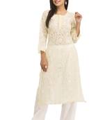 Lemon Embroidered Georgette Chikankari Kurti 