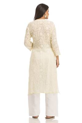 Lemon Embroidered Georgette Chikankari Kurti  2