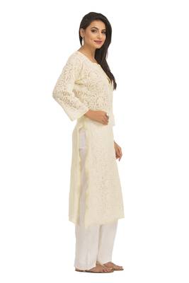 Lemon Embroidered Georgette Chikankari Kurti  3