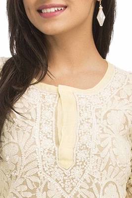 Lemon Embroidered Georgette Chikankari Kurti  4