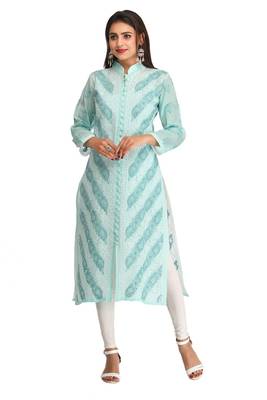 Green Embroidered Cotton Chikankari Kurti 1