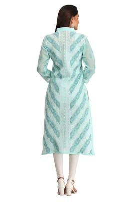 Green Embroidered Cotton Chikankari Kurti 2