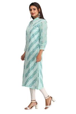 Green Embroidered Cotton Chikankari Kurti 3