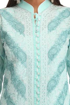 Green Embroidered Cotton Chikankari Kurti 4