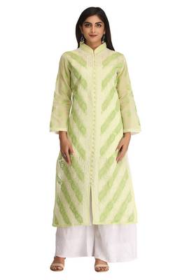 Ada Hand Embroidered Green Cotton Lucknow Chikan Women Kurta - A239009 1