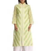 Ada Hand Embroidered Green Cotton Lucknow Chikan Women Kurta - A239009