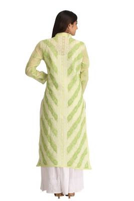 Ada Hand Embroidered Green Cotton Lucknow Chikan Women Kurta - A239009 2