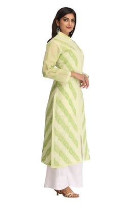 Ada Hand Embroidered Green Cotton Lucknow Chikan Women Kurta - A239009 3