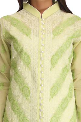 Ada Hand Embroidered Green Cotton Lucknow Chikan Women Kurta - A239009 4