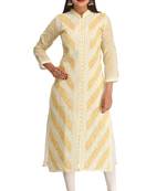 Ada Lemon Hand Embroidered Cotton Lucknow Chikankari Women Kurti - A239019