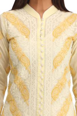 Ada Lemon Hand Embroidered Cotton Lucknow Chikankari Women Kurti - A239019 4
