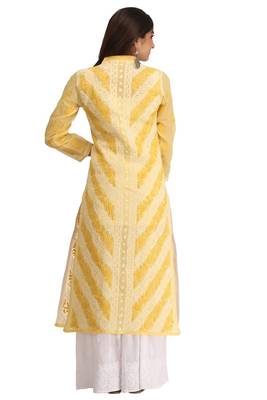 Yellow Embroidered Cotton Chikankari Kurti 2