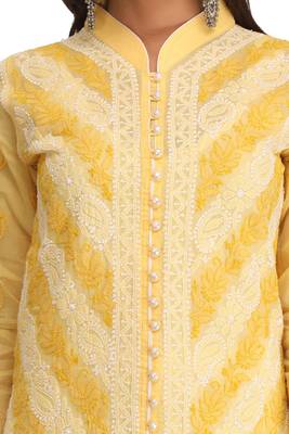 Yellow Embroidered Cotton Chikankari Kurti 4