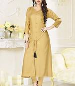 Light-golden plain rayon long-kurtis