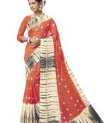 Orange printed art silk saree with blouse