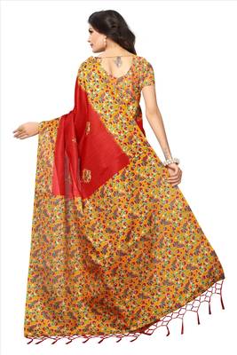 Red printed silk blend saree with blouse 2