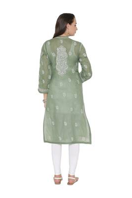 Green Embroidered Cotton Chikankari Kurti 2
