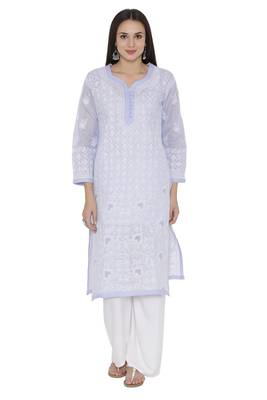 Mauve Embroidered Cotton Chikankari Kurti 1