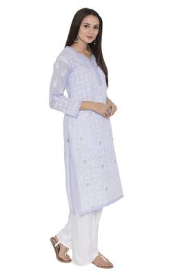Mauve Embroidered Cotton Chikankari Kurti 3