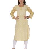 Fawn Embroidered Cotton Chikankari Kurti