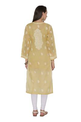 Fawn Embroidered Cotton Chikankari Kurti 2