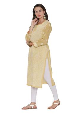 Fawn Embroidered Cotton Chikankari Kurti 3