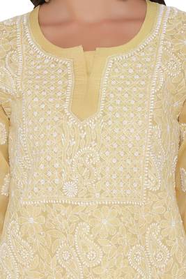 Fawn Embroidered Cotton Chikankari Kurti 4