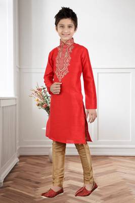 Maroon Art Silk Embroidery Kids Boys Kurta Pyjama 2